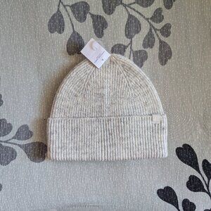 NWT American Eagle Outfitters Ribbed Knit Beanie Unisex Light Heather Gray Cream